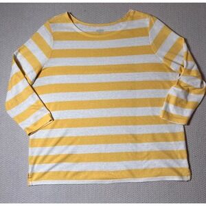 Women's Linen Blend Long Sleeve Striped Boat Neck Top Yellow‎ Size 2XL